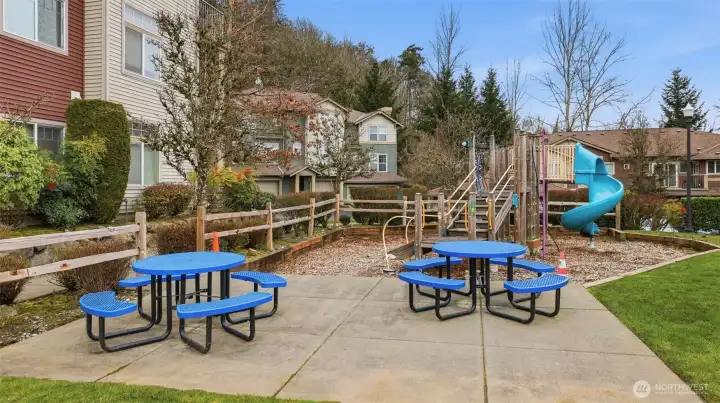 Community park featuring play structures and picnic seating for relaxed afternoons outdoors.