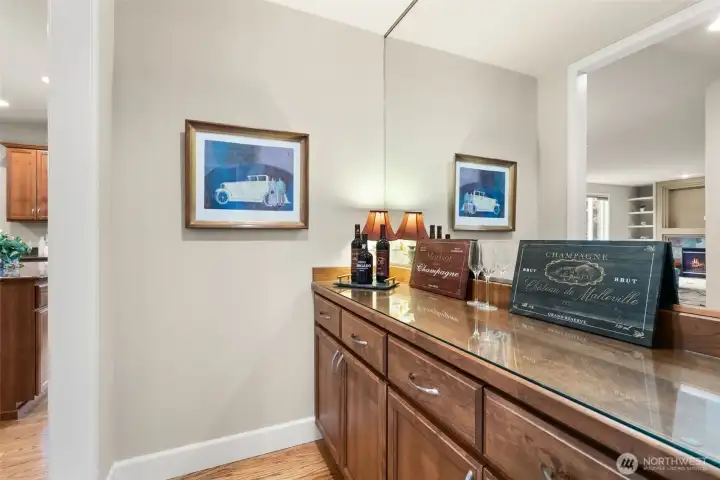 Butler's pantry leads into the formal dining room for easy serving and cleanup. Use as a bar or storage for rarely used dinnerware.