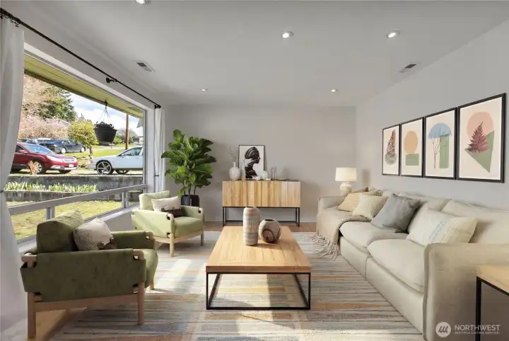 Living Room has a HUGE picture window to let in all that natural light.  Photo is virtually staged.