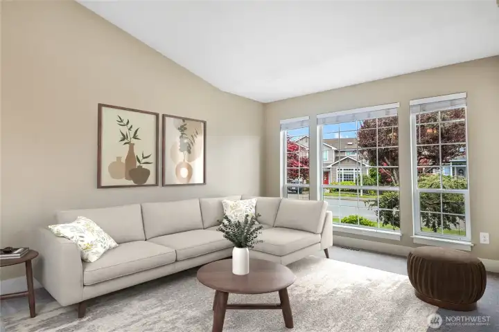 Gorgeous living room with vaulted ceilings