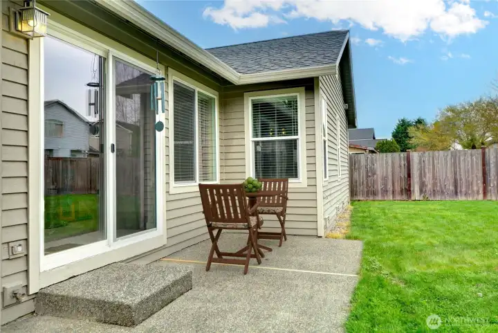 Patio is a good size and a great spot to enjoy your morning coffee.