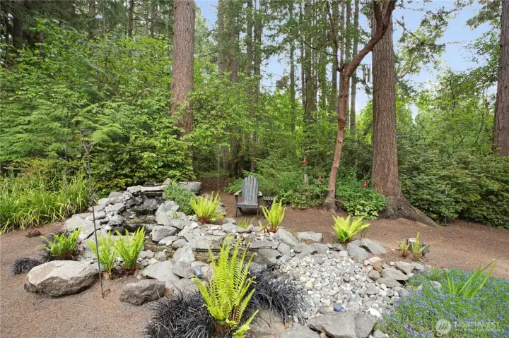 One of 2 water features on the property. The wooded area behind extends well into the woods. Property line about where the next lot driveway is located.