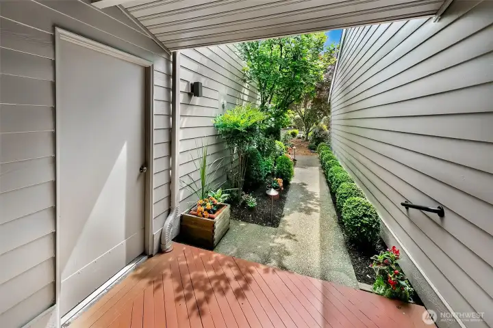 Entrance to 2 car garage outside front door/entry