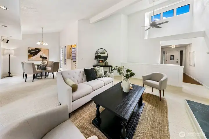 Living room with vaulted ceilings