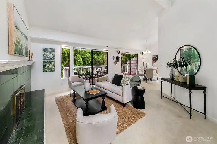 Open concept with double sliders to back deck
