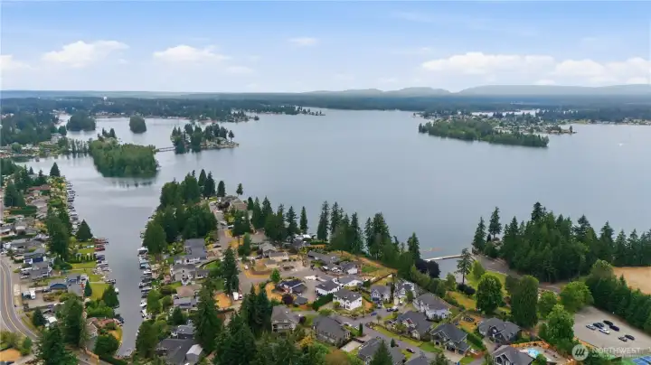 Lake Tapps view from drone above the home Lake Tapps view from drone above the home