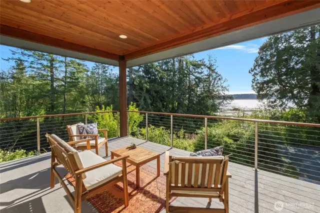 Covered patio overlooking the creek and Harbor