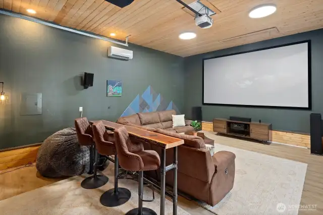 Detached two car garage is currently an amazing media room!  Easy conversion back to parking space, boat storage or enjoy as is!