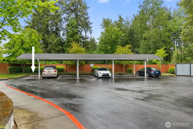The covered parking area for Building 1413 is on the right side of the building.