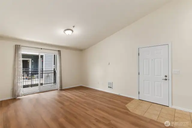 Easy maintenance ceramic tile floors are found at the entry and in the Kitchen.