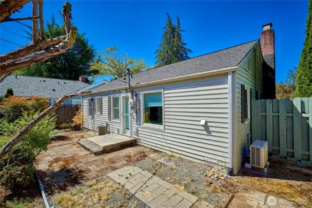 Enter backyard off of kitchen.