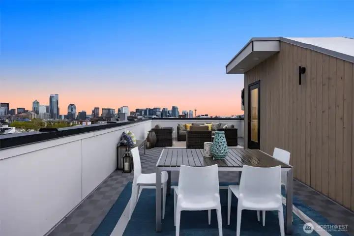 The roof deck is large, offering space to entertain and host