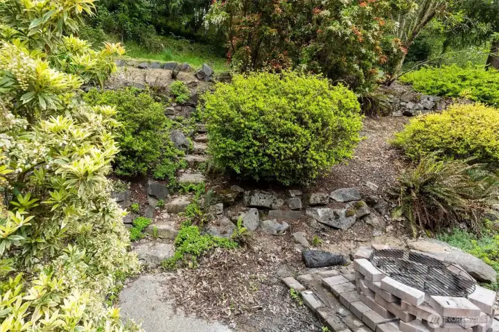 Stone steps to upper yard