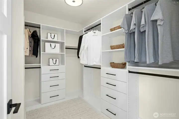 Generous walk in closet. Generous walk in closet.
