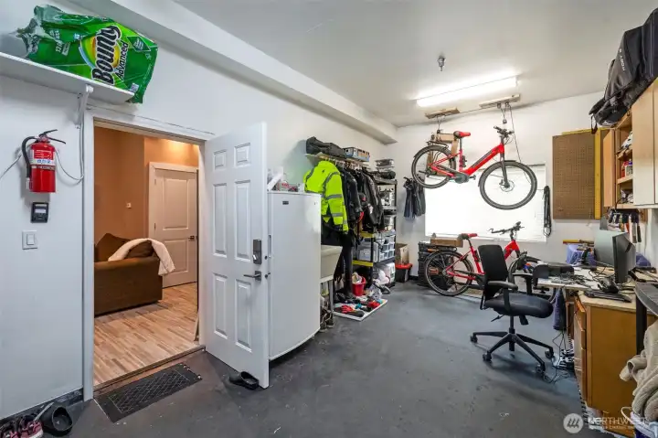 Back half of the tandem garage converted to hobby room.