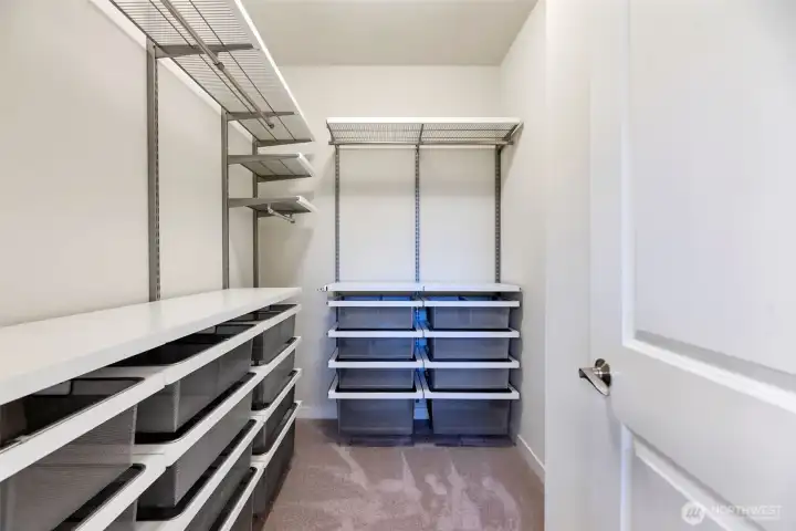 Thoughtfully designed and functional well-planned closet shelving system from Elfa for optimal storage