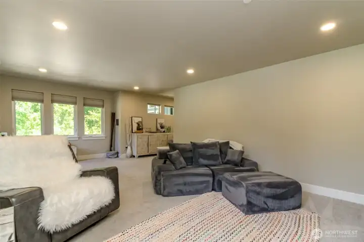 Upstairs bonus room with custom honey comb colored shades