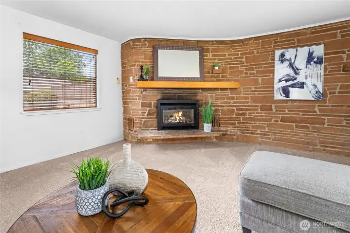 Corner Brick Gas Fireplace