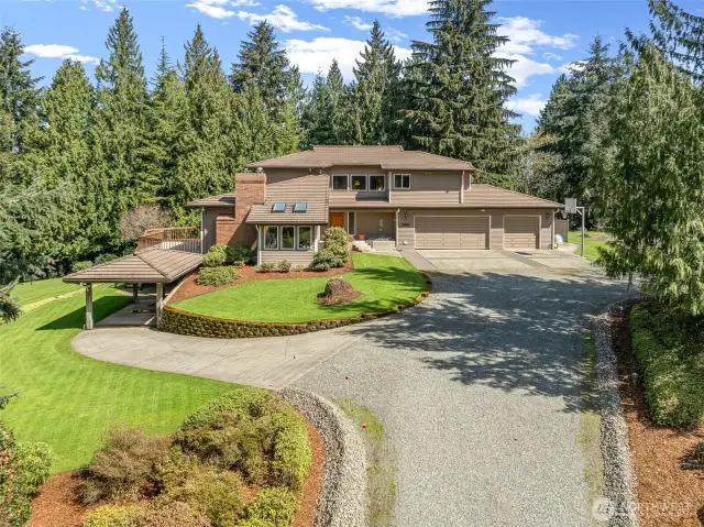 Arial view front of home. Custom designed home: John Erickson, Erickson McGovern Architects