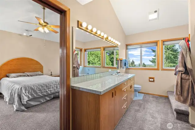 Primary bathroom with views.