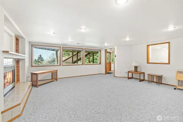 Downstairs Family Room with fireplace.