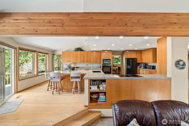 Sliding glass doors to deck off of kitchen.
