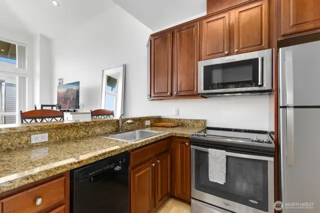 kitchen offers good counter space and storage options.