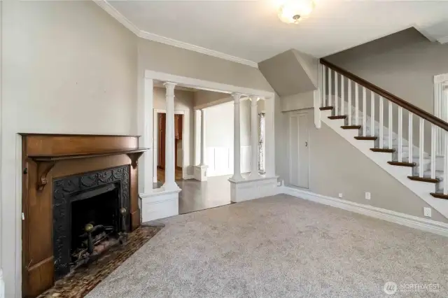 Beautiful antique mantel for the gas fireplace
