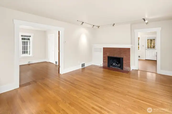 Living room fireplace.