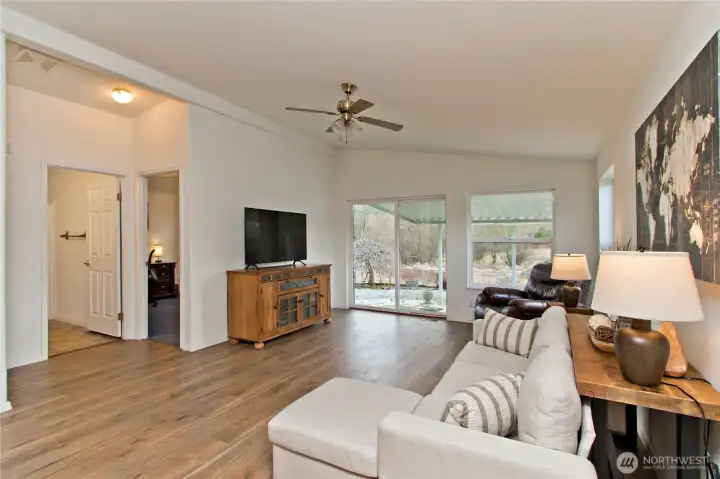 Family room with vaulted ceilings