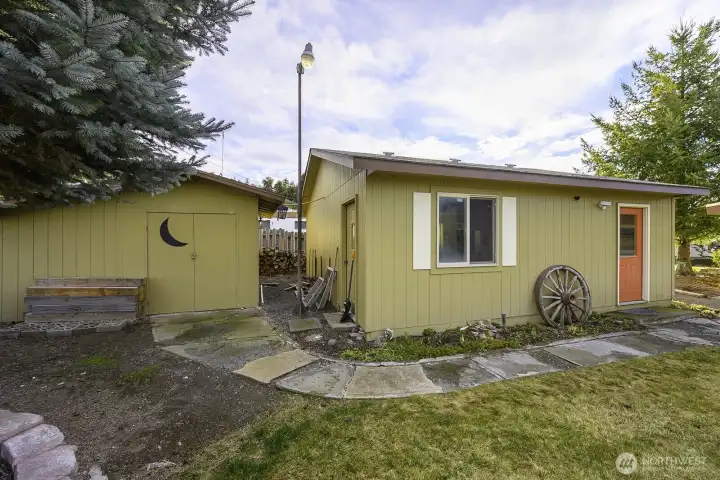 So much storage and work space. Buildings have electricity...He Shed and a She Shed!
