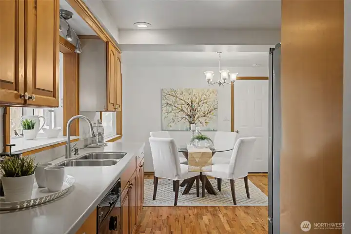 View from the kitchen looking back toward the dining area.