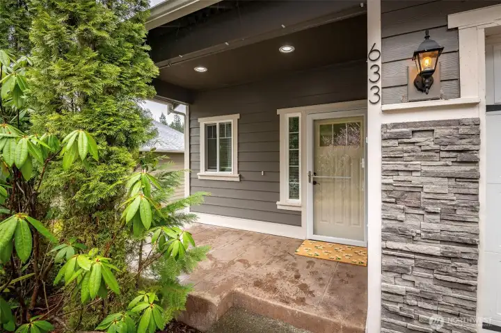 Inviting concrete stamped porch.