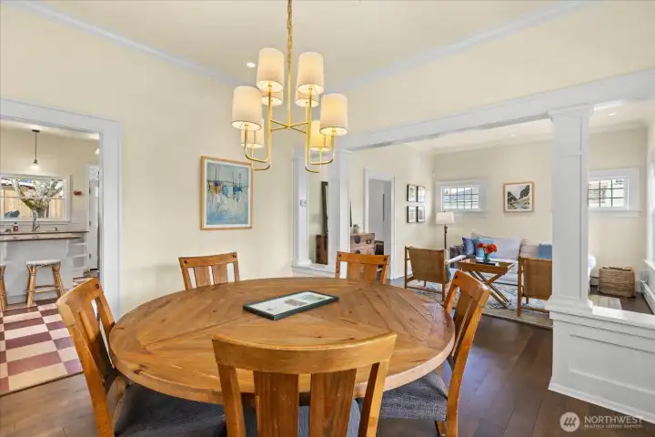 Looking out to the parlor and into the kitchen.