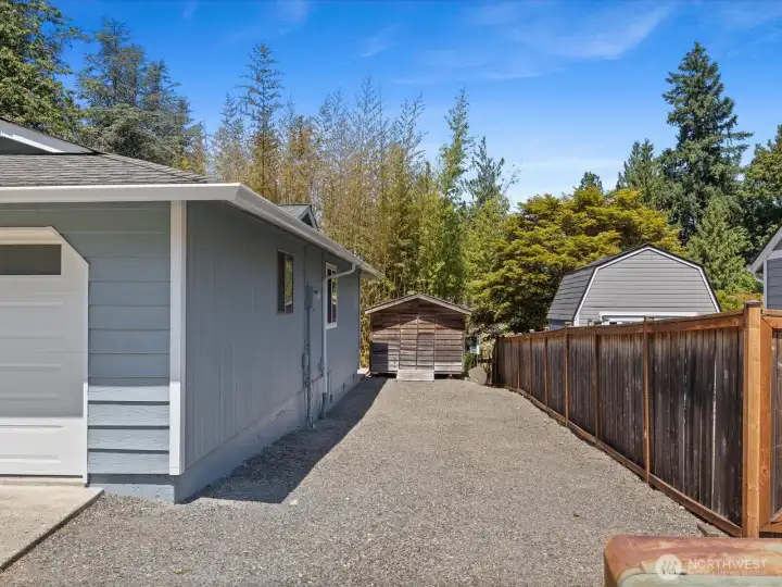 The graveled parking space may be perfect for your boat or RV.