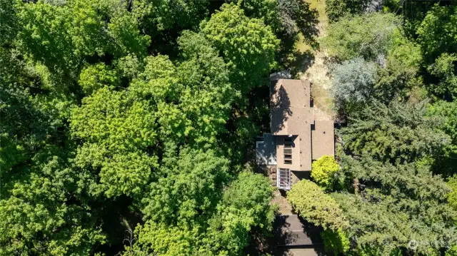 Aerial of the home - the south side of the home is close to the bottom of the photo.