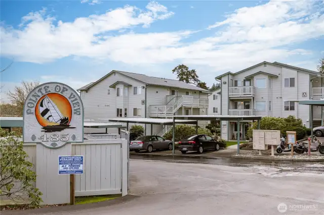 Entrance to the Point of View complex.  Every home gets covered carport parking plus there is ample extra open parking.