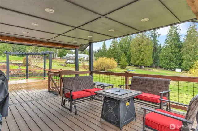 Look a this stunning covered deck (deck material-Trex deck) How about the recessed lighting great for entertaining.