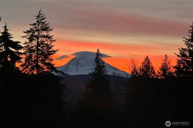 Gorgeous sunset view of majestic Mt. Rainier  from your deck.