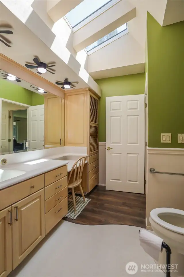 This ensuite even has a built in vanity.