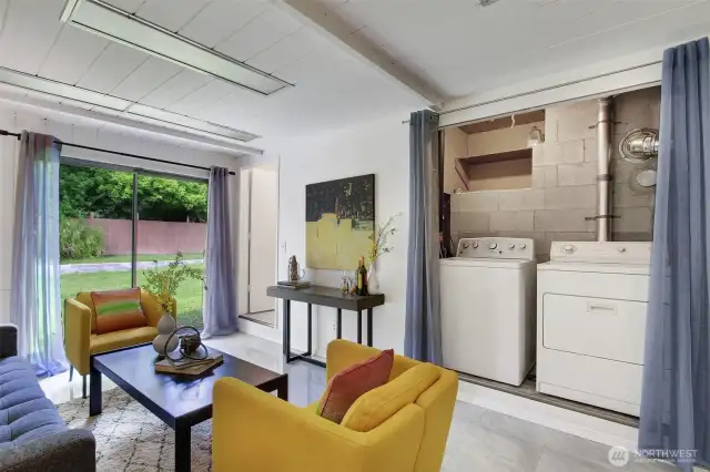 Your laundry machines are tucked into a closet space, easy to hide it away!