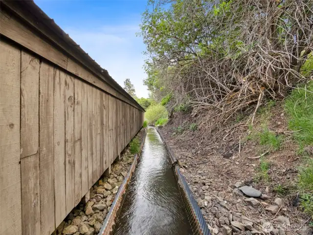 Fogarty Ditch runs through the ranch and under and alongside the barn