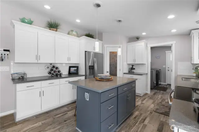 Kitchen with walk-in pantry.