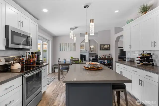 Huge kitchen island with eat space.