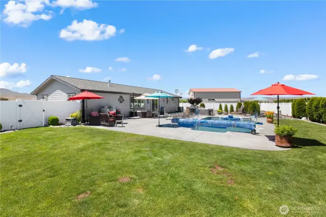 Fully fenced backyard.