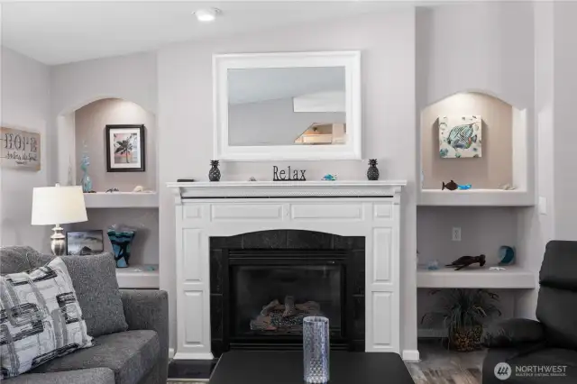 Fireplace with built-ins.