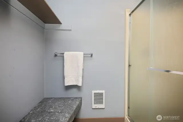 There is a shower in this room. Great for coming in with sandy feet or just an extra shower for guests.