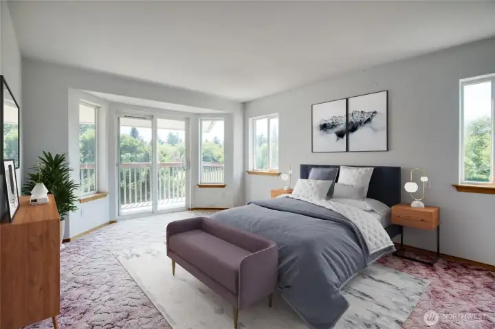 Primary bedroom, virtually staged