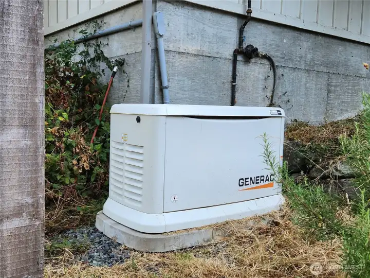 Generator automatically starts when power goes out. Runs main home and ADU