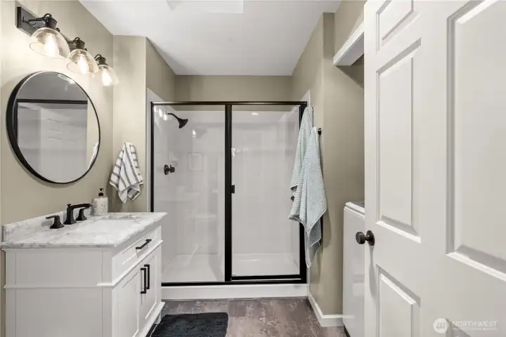 With walk in shower!